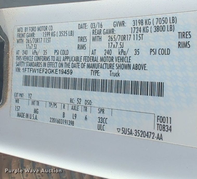 image for item NG9920 2016 Ford F150 SuperCrew pickup truck