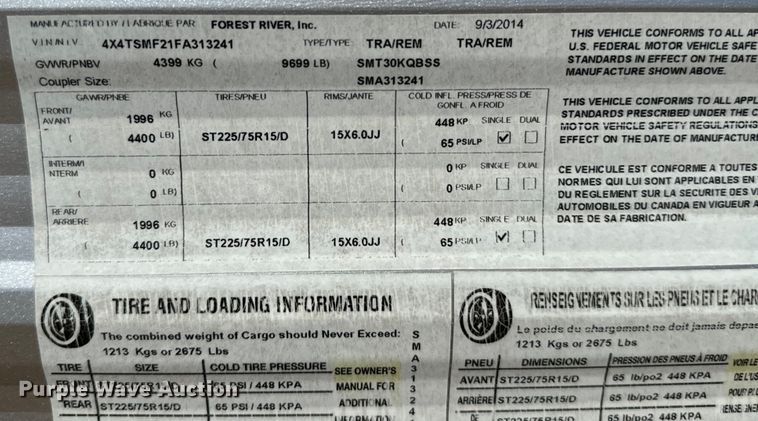 image for item NQ9661 2015 Forest River Salem camper