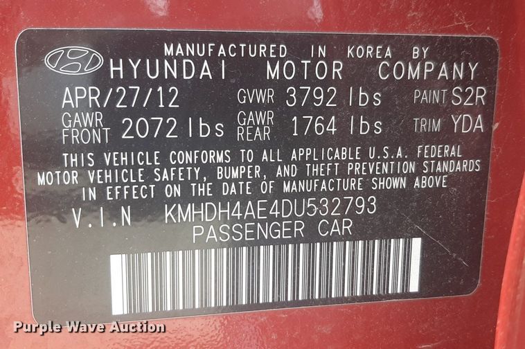 image for item NU9806 2013 Hyundai Elantra  