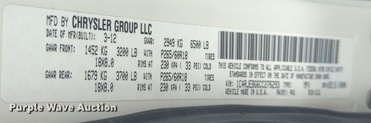 image for item NW9543 2012 Jeep Grand Cherokee Limited SUV