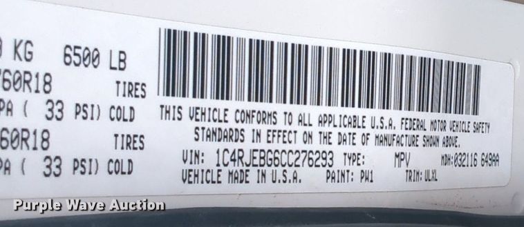 image for item NW9543 2012 Jeep Grand Cherokee Limited SUV