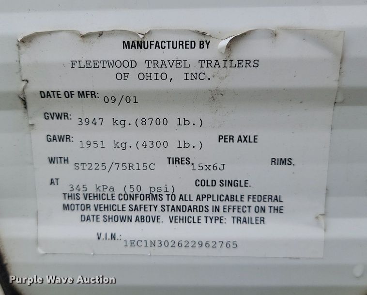 image for item OD9587 2002 Fleetwood Prowler 30N camper