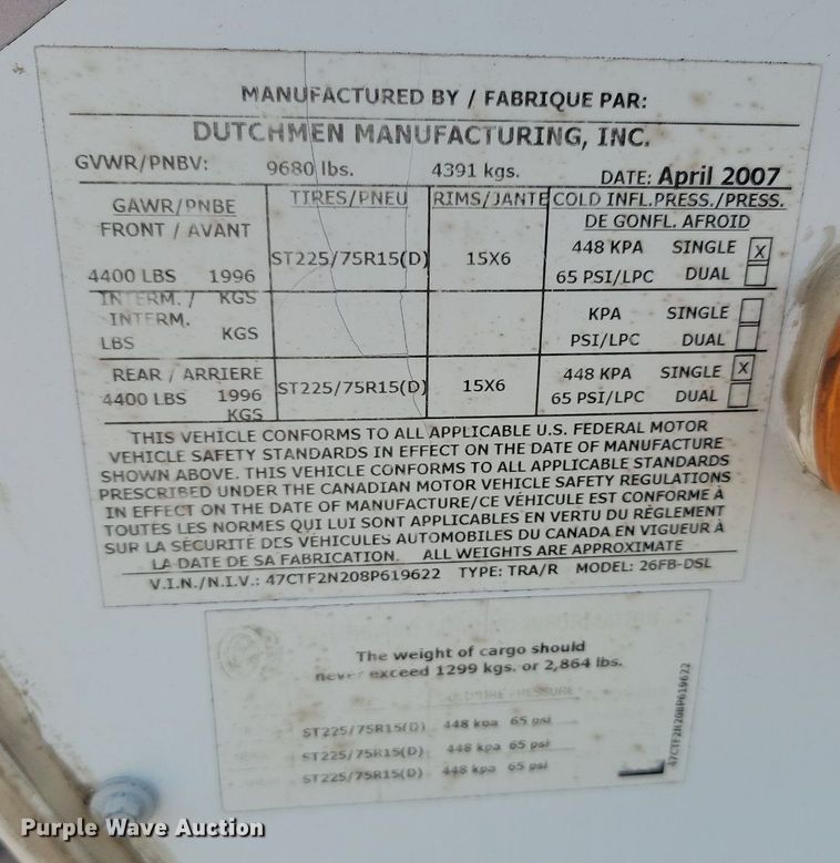 image for item OD9589 2008 Dutchman Northshore 26F camper