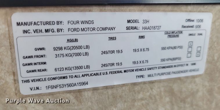 image for item OD9591 2007 Hurricane Hurricane  RV