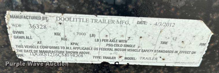 image for item OF9762 2012 Doolittle T-7712 utility trailer