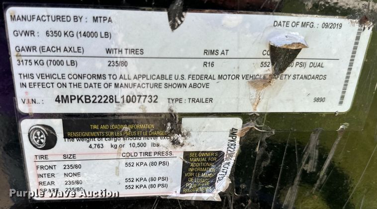 image for item OF9784 2020 Maxwell tilt deck equipment trailer