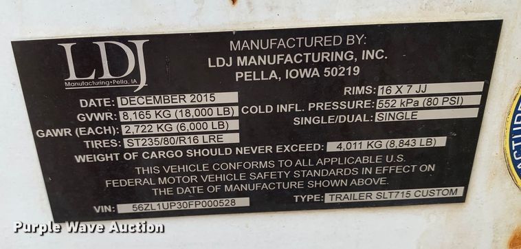 image for item DM7908 2015 Thunder Creek SLT715 Custom lube trailer