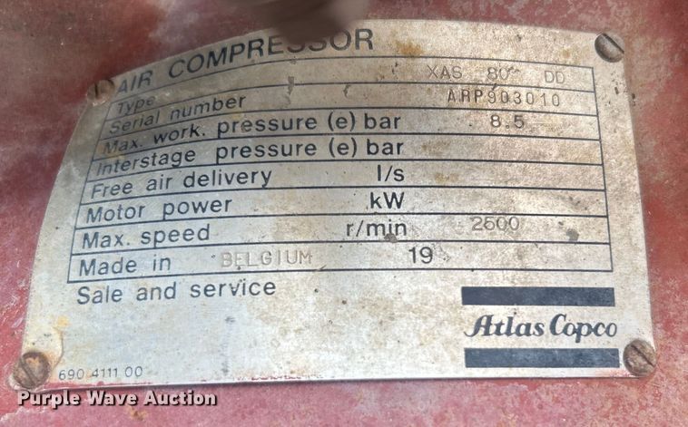 image for item DO6579 Atlas Copco XAS80 air compressor