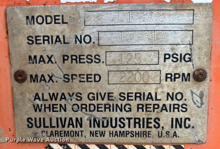 image for item DO6580 Sullivan Industries D185Q5 air compressor