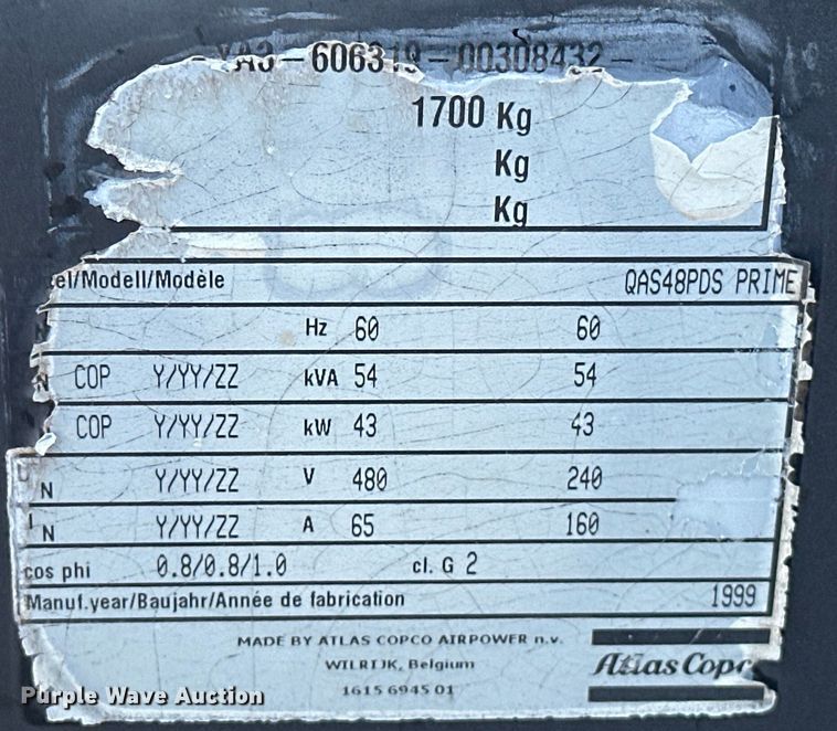 image for item DO6994 1999 Atlas Copco  QAS48 generator