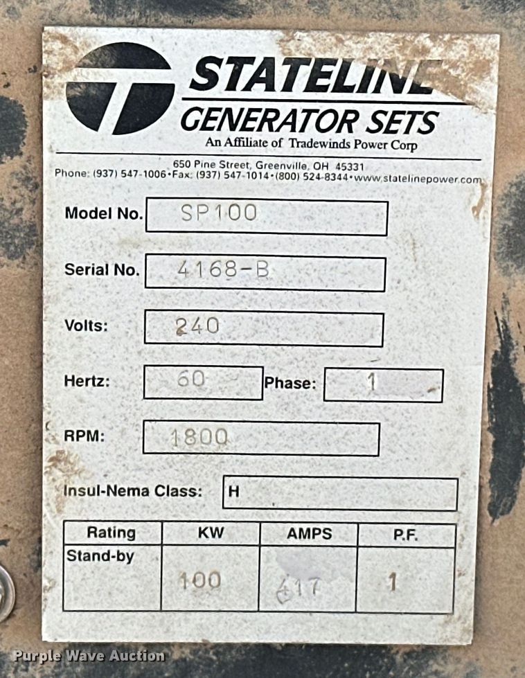 image for item DO6995 Stateline  SP100 generator