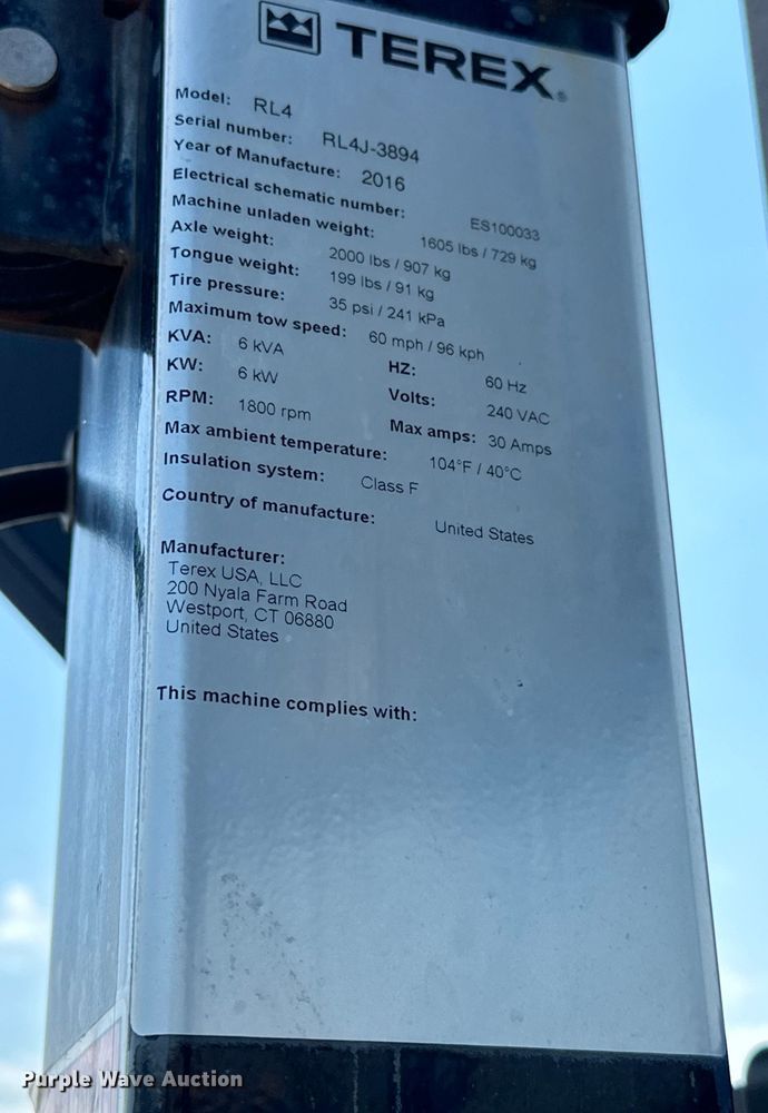 image for item DO7000 2016 Terex  RL4 light plant