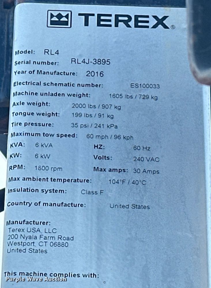 image for item DO7001 2016 Terex  RL4 light plant