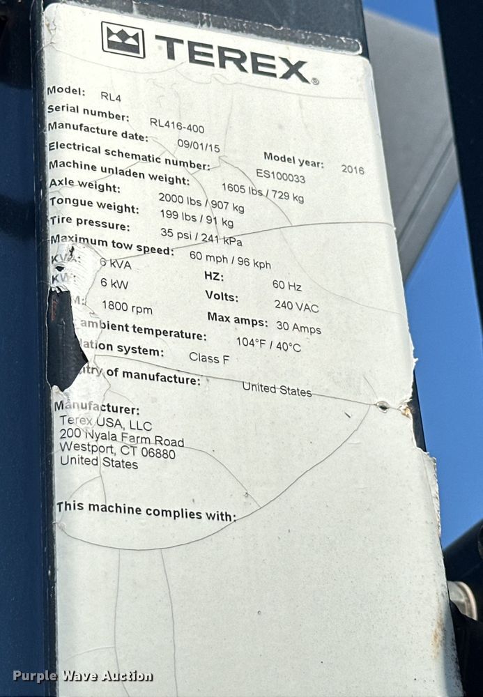 image for item DO7006 2016 Terex  RL4 light plant