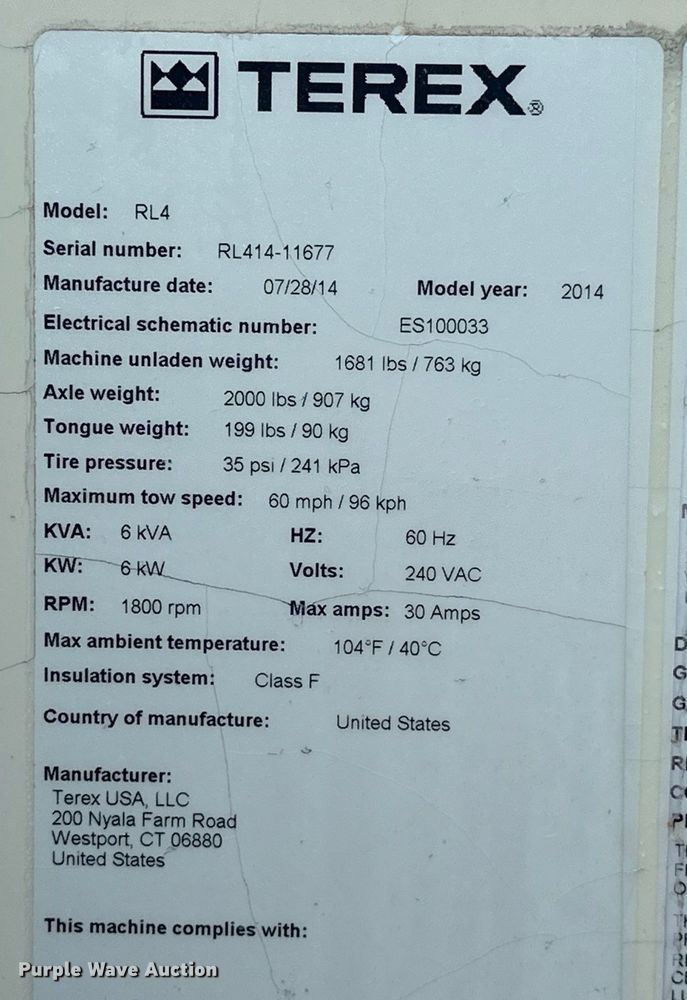 image for item DO7008 2014 Terex RL4 light plant