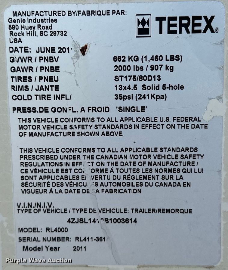 image for item DO7014 2011 Terex RL4000  light plant