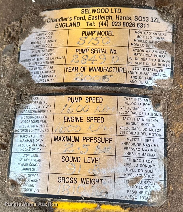 image for item DO7071 2005 Selwood Seltorque S150 pump