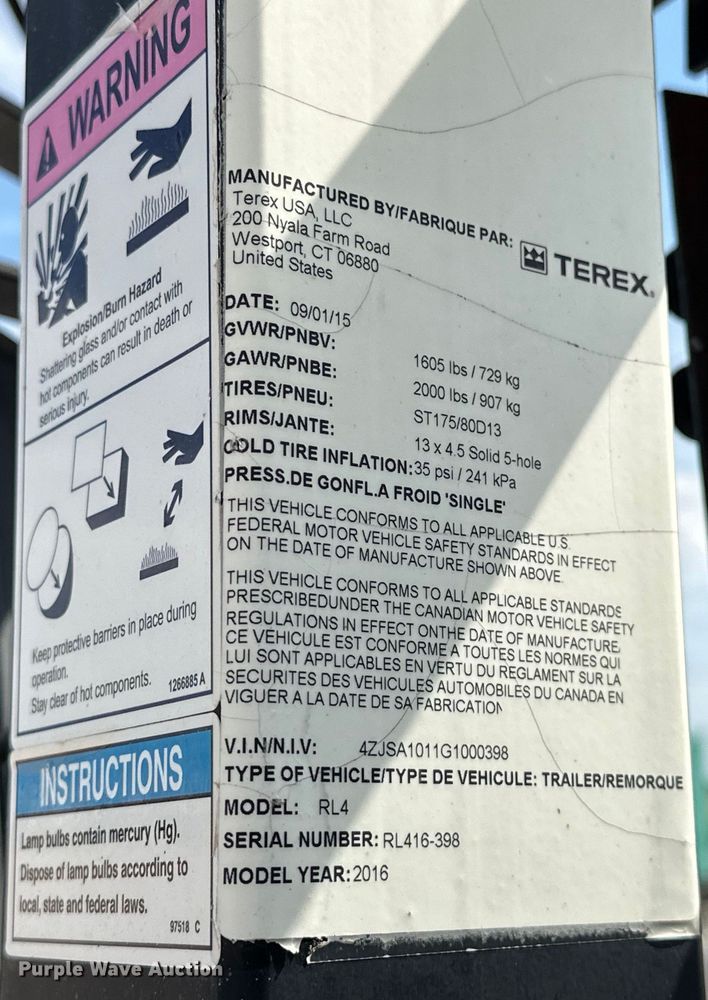 image for item DO7086 2016 Terex RL4 light plant