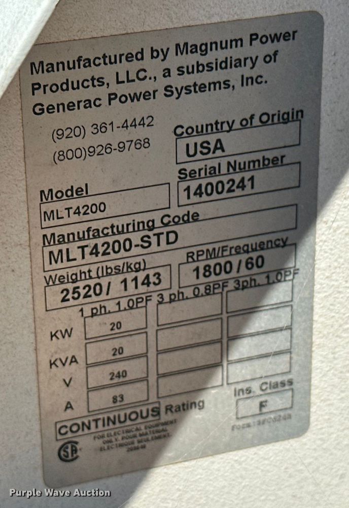 image for item DO7088 2014 Magnum MLT4200 light plant
