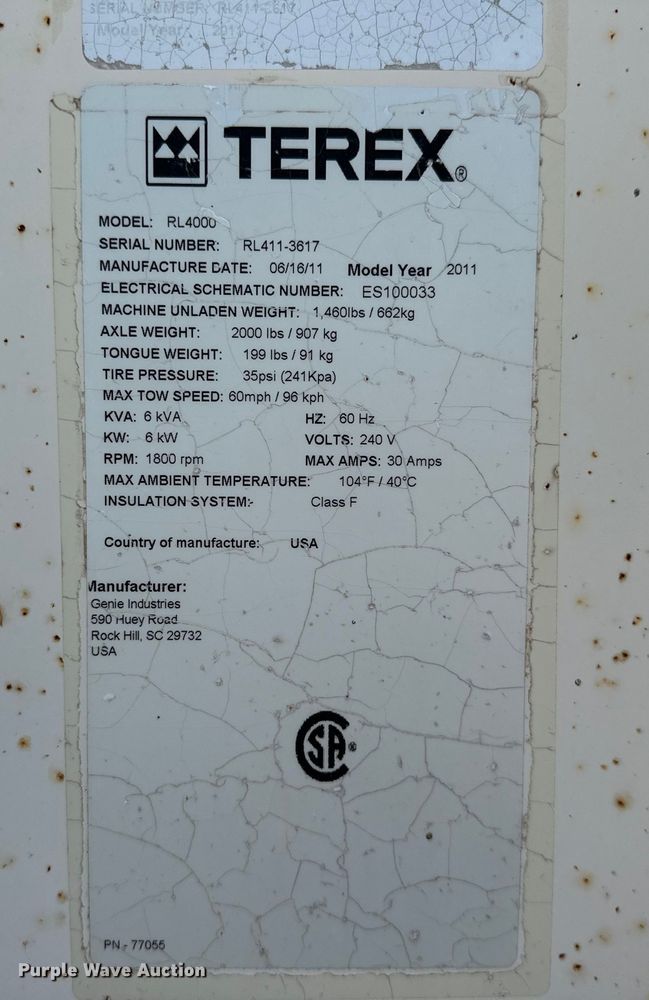 image for item DO7090 2011 Terex RL4000 light plant