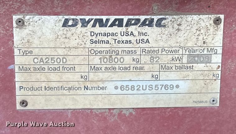 image for item DO7098 2008 Dynapac  CA250D single drum vibratory roller