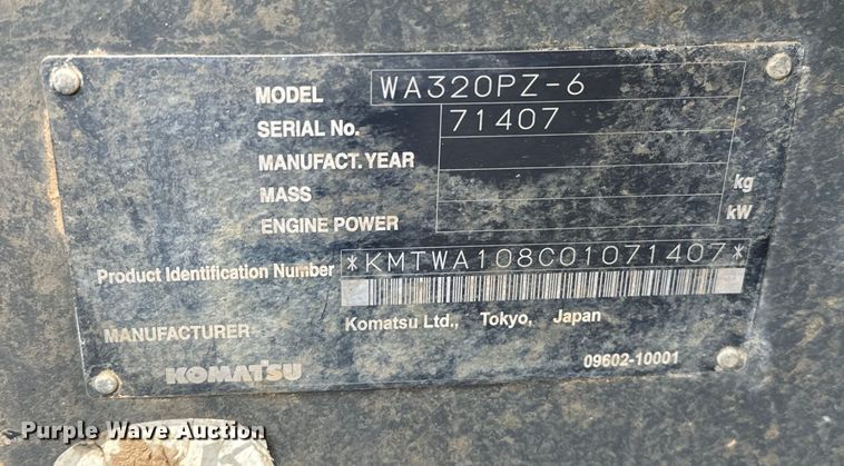 image for item DO7101 2012 Komatsu  WA320PZ-6 wheel loader