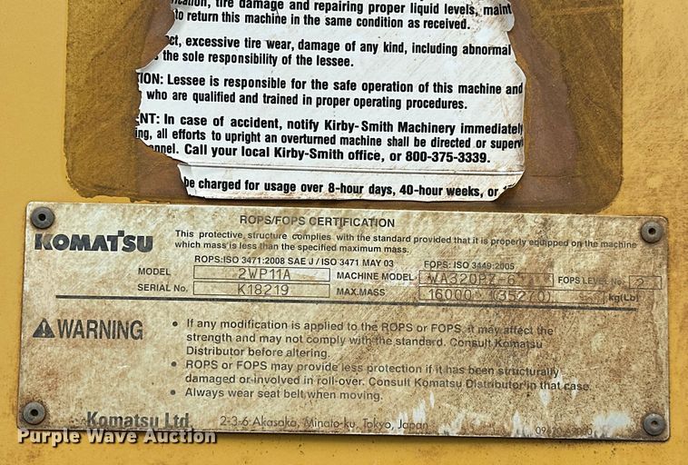 image for item DO7104 2012 Komatsu  WA320PZ-6 wheel loader