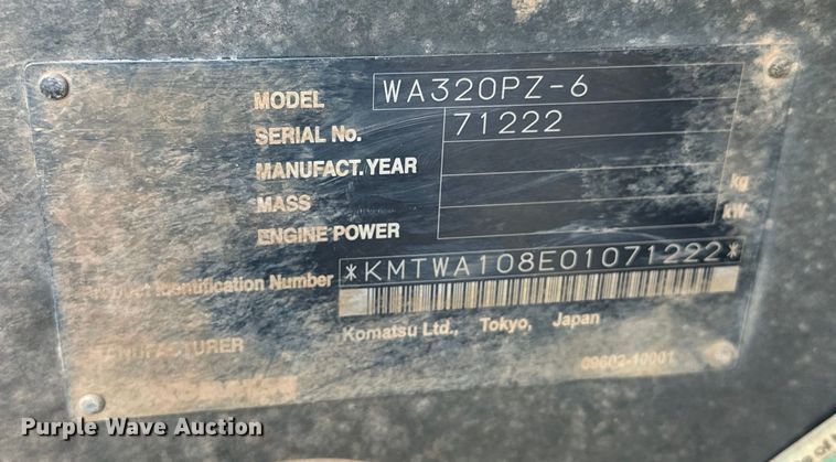 image for item DO7104 2012 Komatsu  WA320PZ-6 wheel loader