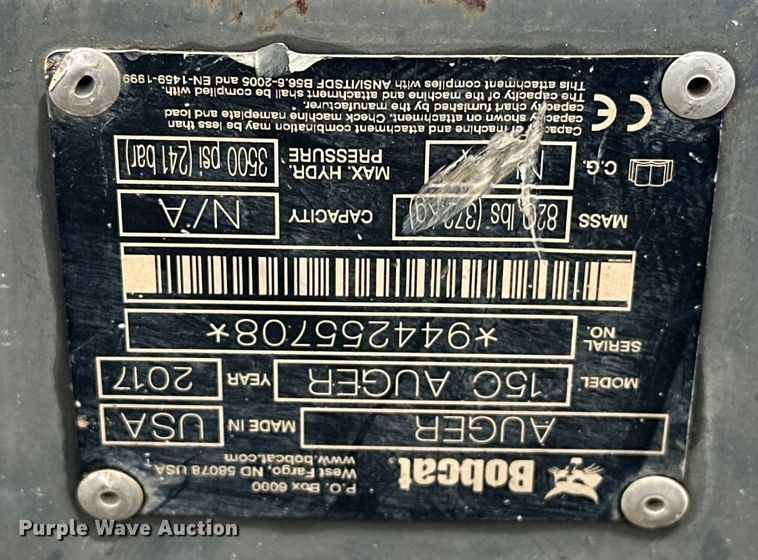 image for item DO7125 2017 Bobcat  15C  skid steer auger