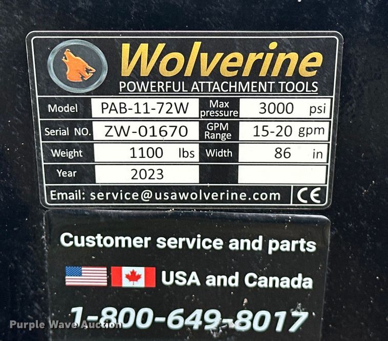 image for item DO7127 2023 Wolverine  PAB-11-72W skid steer sweeper