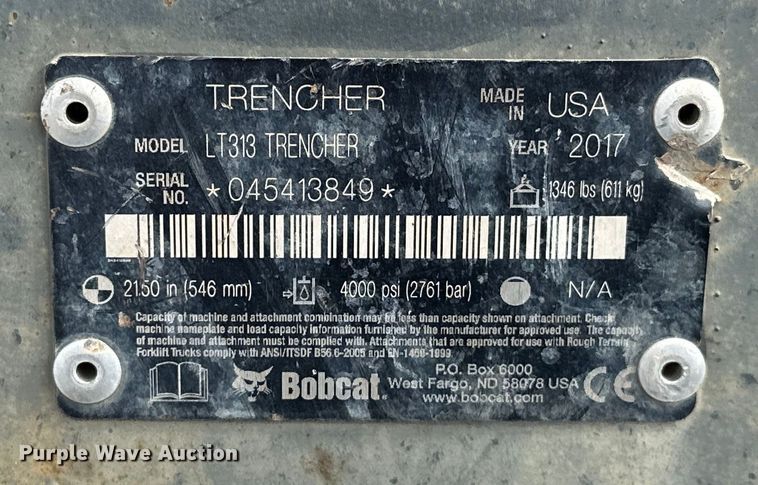 image for item DO7131 2017 Bobcat LT313 skid steer trencher
