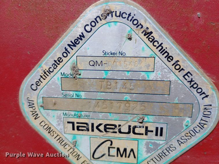 image for item DP1215 2007 Takeuchi TB145 mini excavator