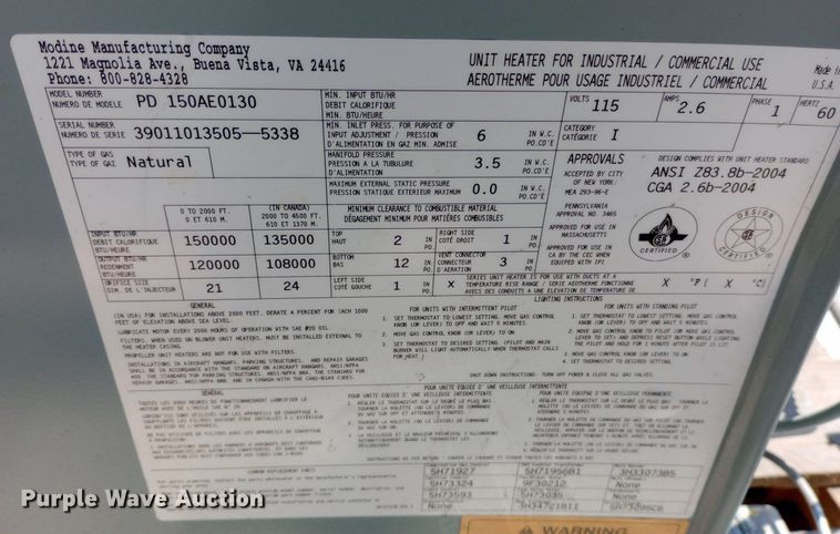 image for item DP1221 (3) Modine shop heaters
