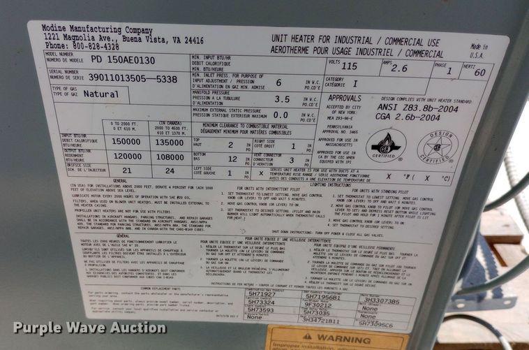 image for item DP1221 (3) Modine shop heaters