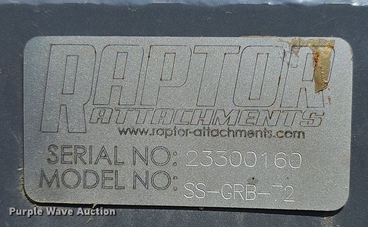 image for item DP6582 Raptor Attachments SS-GRB-72 skid steer grapple bucket