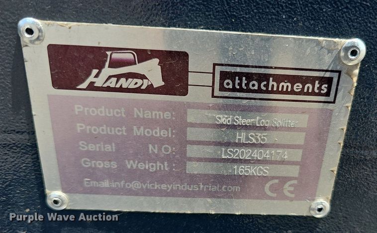 image for item DP6583 2024 Handy Attachments HLS35 skid steer log splitter