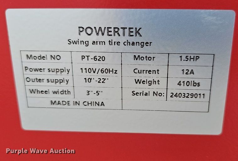 image for item DP6599 2024 Powertek PT620 tire machine