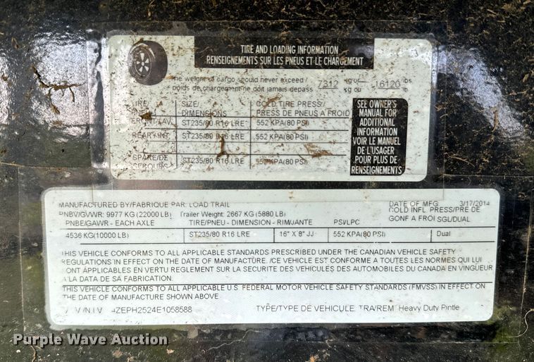 image for item DQ6850 2014 Load Max equipment trailer