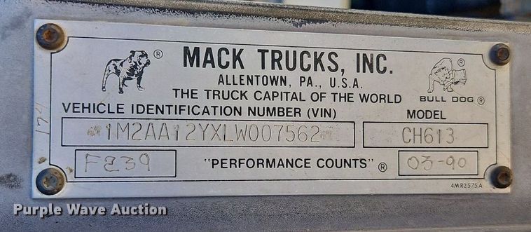image for item DR8686 1990 Mack CH613 dump truck