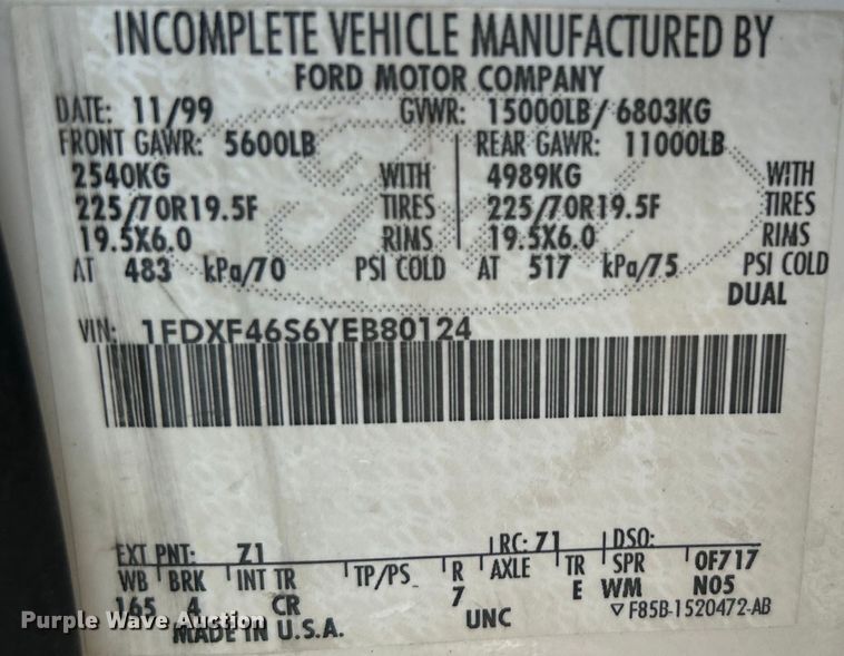 image for item EG0796 2000 Ford F450 Super Duty utility / service truck