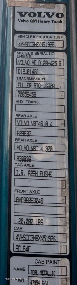 image for item EG0799 1999 Volvo ACL dump truck