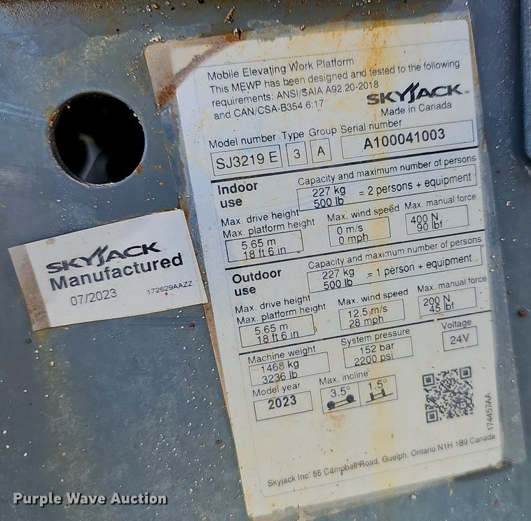 image for item EJ5729 2023 Skyjack SJ3219E scissor lift