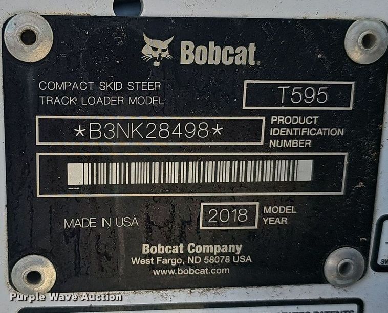image for item EJ5731 2018 Bobcat  T595 tracked skid steer loader