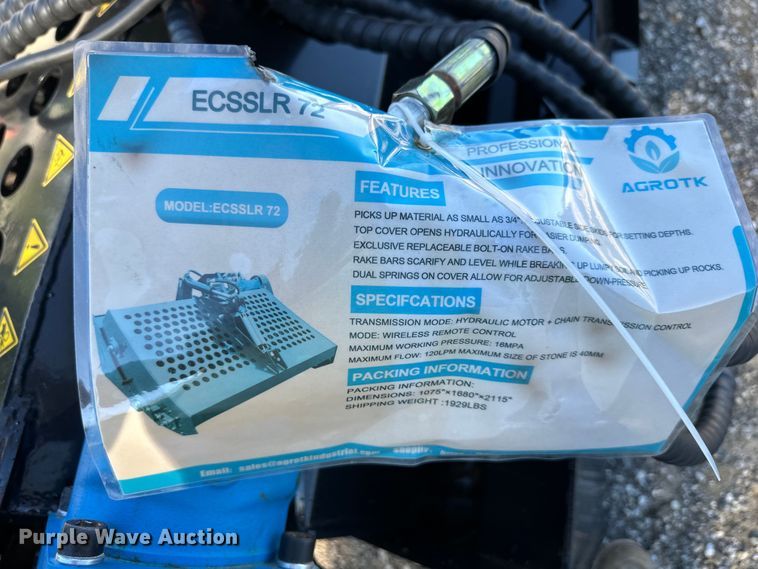 image for item EJ7046 AGT ECSSLR72 skid steer landscape rake