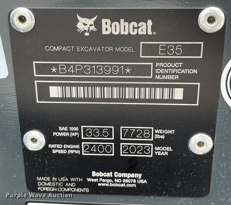 image for item EK8777 2023 Bobcat E35 mini excavator