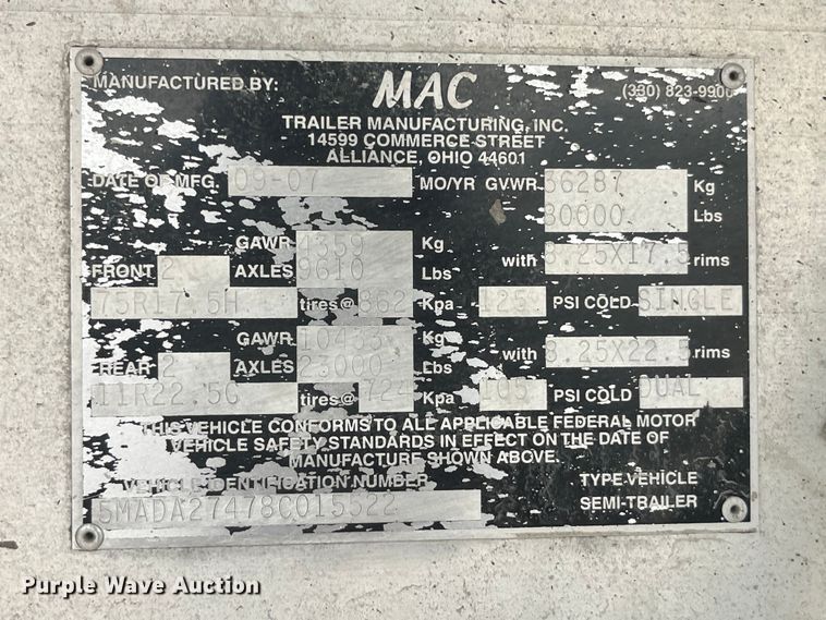 image for item EK8797 2008 Mac end dump trailer