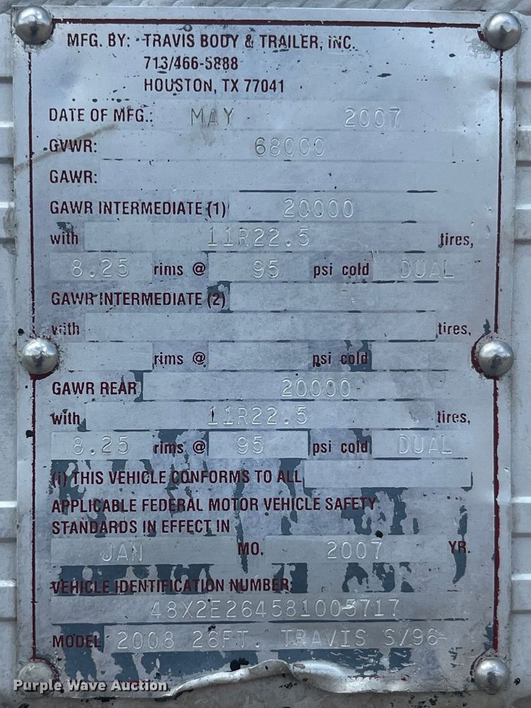 image for item EK8802 2008 Travis S/96 end dump trailer