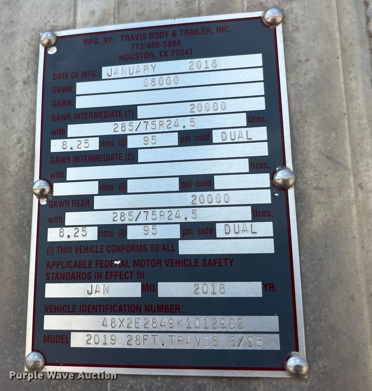 image for item EK8803 2019 Travis S/96 end dump trailer