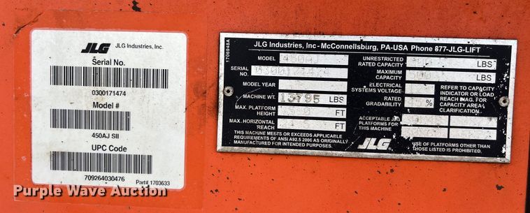 image for item LU9957 2012 JLG 450AJ boom lift