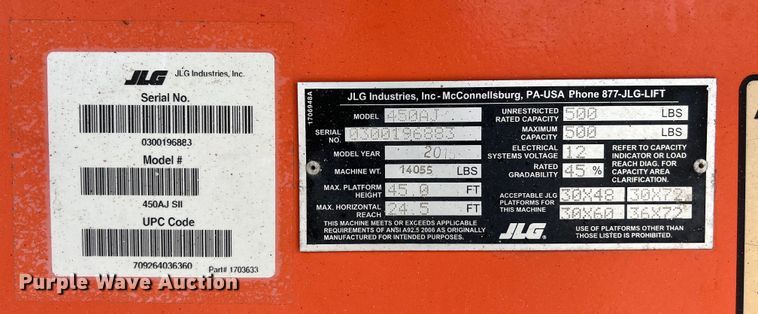 image for item LU9960 2015 JLG 450AJ boom lift